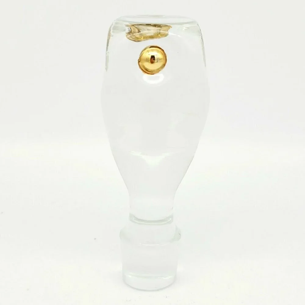 Vtg MCM Glass Decanter Stopper Bottle Topper Clear Gold Button Detail 4.25